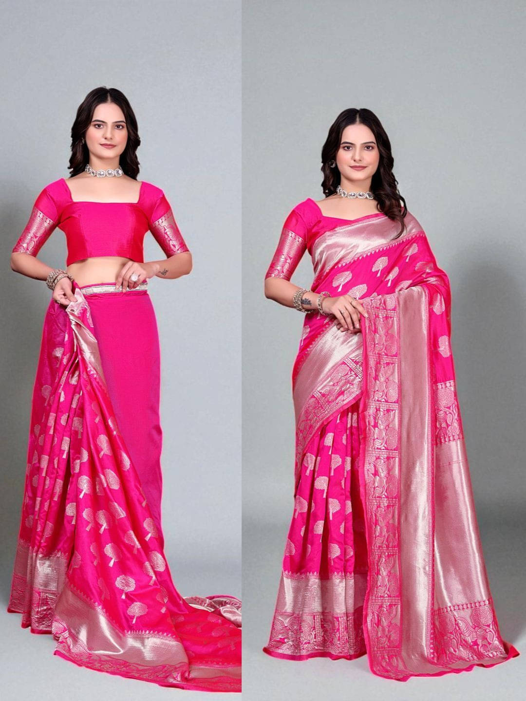Pionex Silk Woven Banarasi saree With Unstitched Blouse Piece ( Pink ) Pionex Silk Woven Banarasi saree With Unstitched Blouse Piece ( Pink )