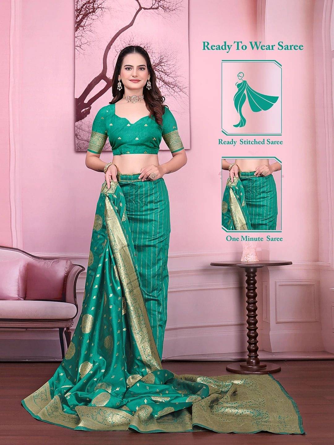 Pionex Silk Woven Banarasi saree With Unstitched Blouse Piece ( Green ) Pionex Silk Woven Banarasi saree With Unstitched Blouse Piece ( Green )