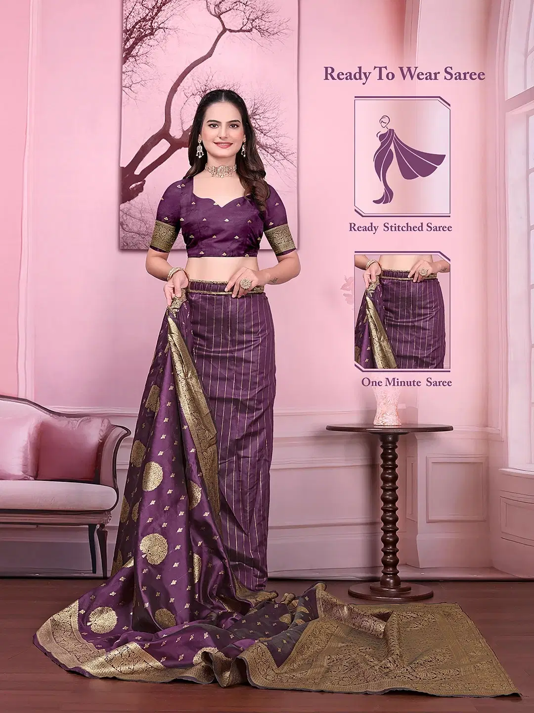     			Pionex Silk Woven Banarasi saree With Unstitched Blouse Piece ( Magenta )