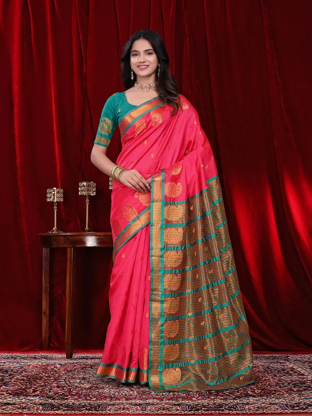 Pionex Silk Woven Banarasi saree With Unstitched Blouse Piece ( Pink ) Pionex Silk Woven Banarasi saree With Unstitched Blouse Piece ( Pink )