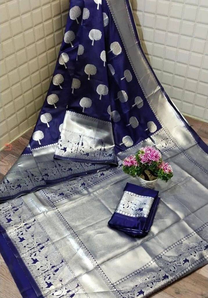     			Pionex Silk Woven Kanjeevaram Sarees With Unstitched Blouse Piece ( Navy Blue )