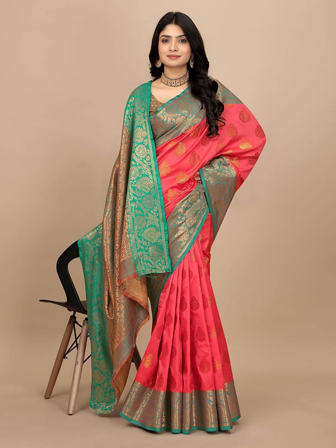     			Pionex Silk Woven Kanjeevaram Sarees With Unstitched Blouse Piece ( Pink )