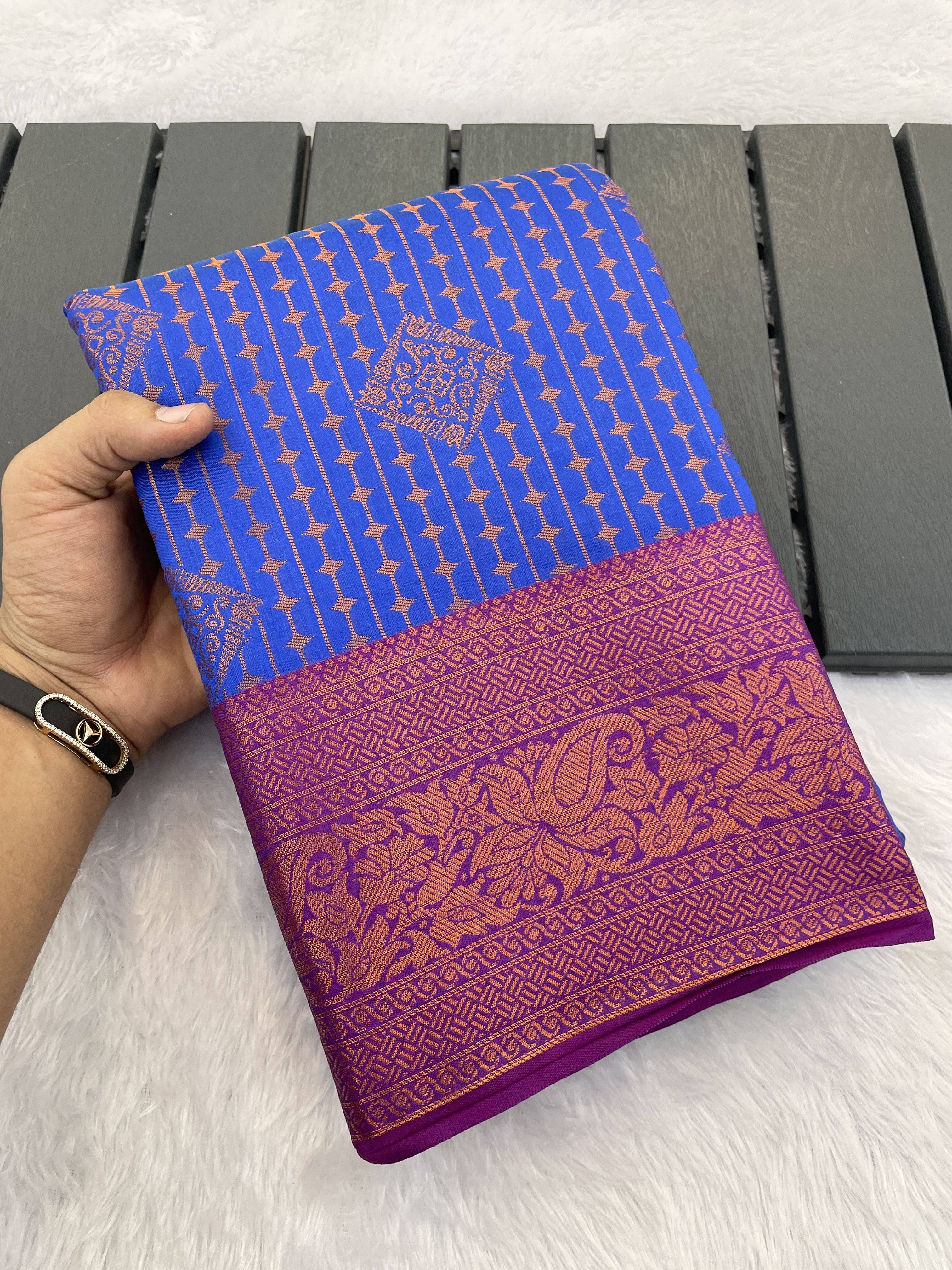     			Pionex Silk Woven Kanjeevaram Sarees With Unstitched Blouse Piece ( Navy Blue )