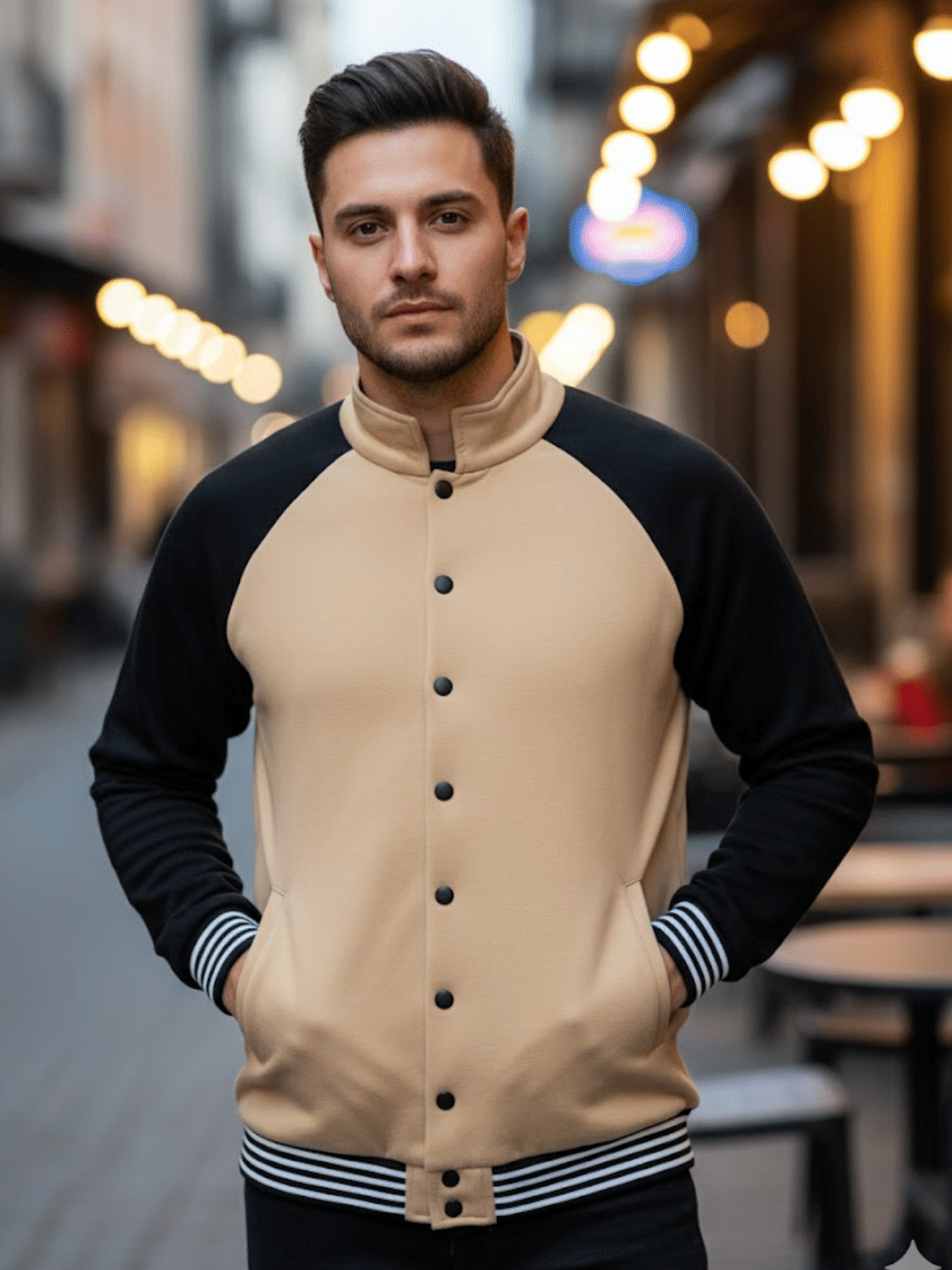     			Rigo Fleece Men's Varsity Jacket - Cream ( Pack of 1 )