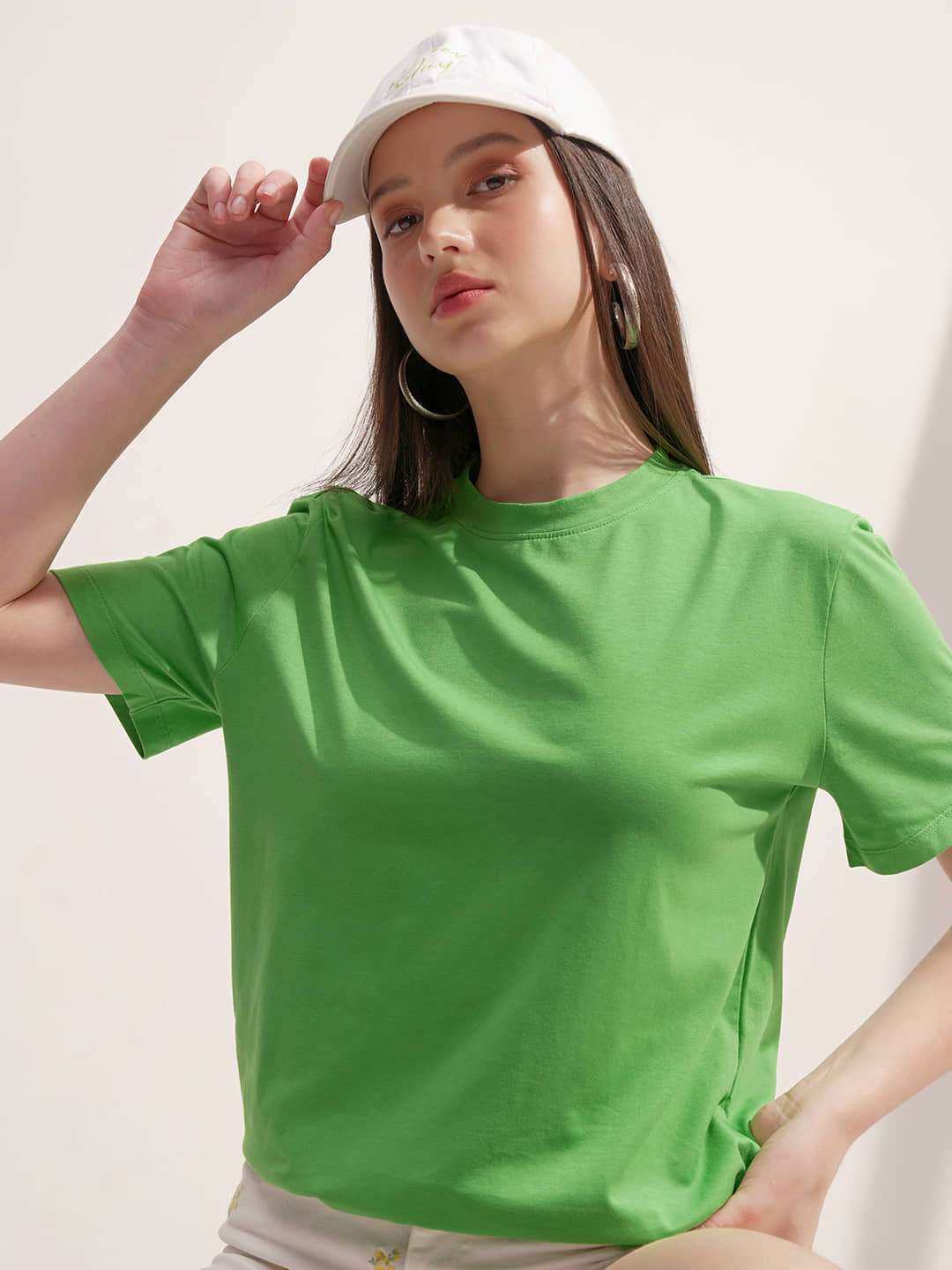 Tokyo Talkies Women Cotton Blend Regular Fit Round Neck T-Shirt ( Green )