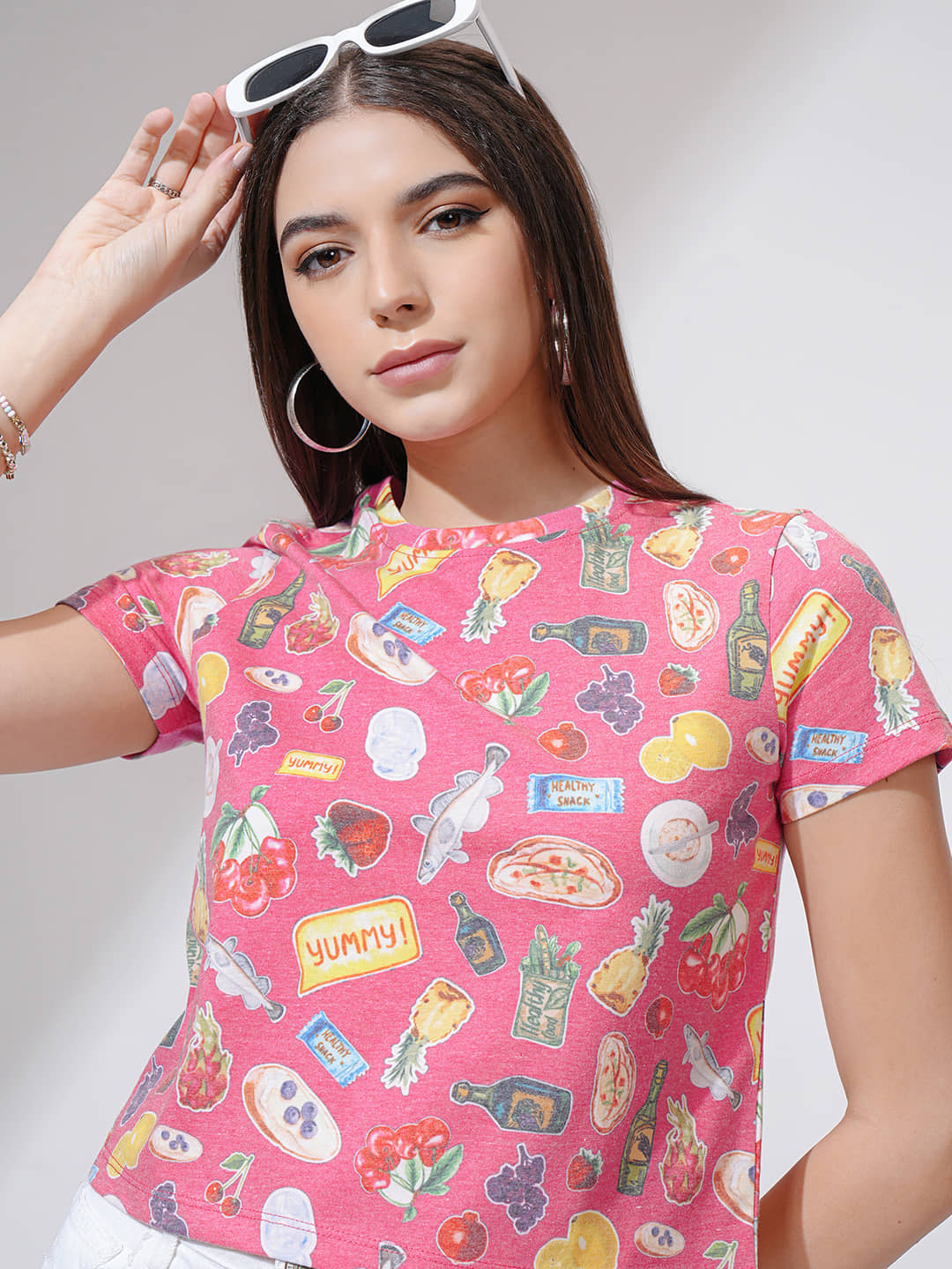 Tokyo Talkies Women Poly Cotton Regular Fit Round Neck T-Shirt ( Pink )