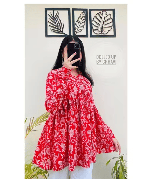 BRIJWASI FASHION Women Rayon Printed Anarkali Kurti ( Red ) BRIJWASI FASHION Women Rayon Printed Anarkali Kurti ( Red )