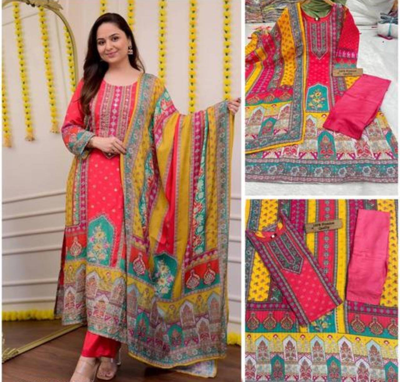     			ANKHIR ERA Women Rayon Embroidered A-line Kurti With Pants ( Pink )