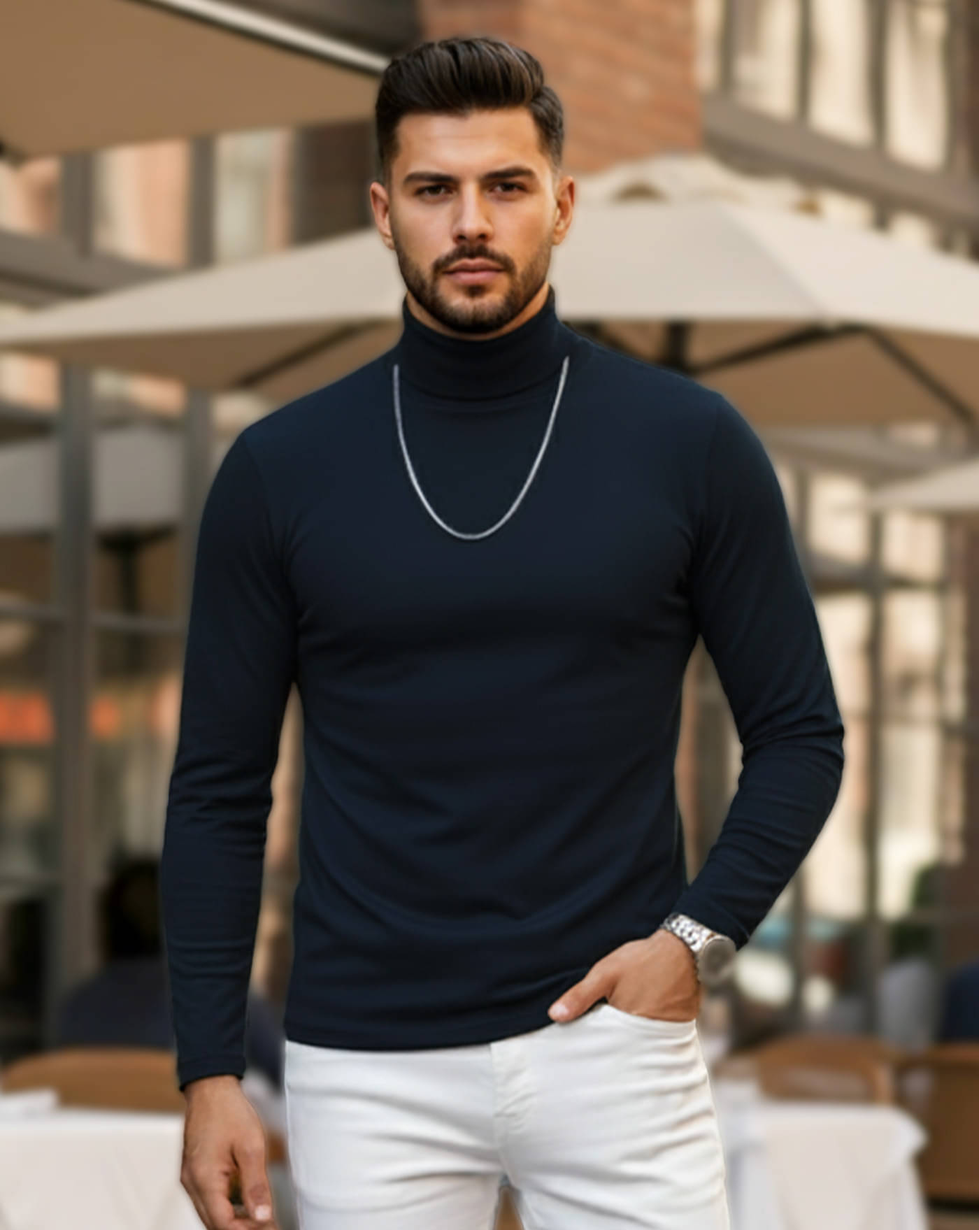     			AUSK Men Cotton Blend Regular Fit Solid T-Shirt ( Navy Blue )