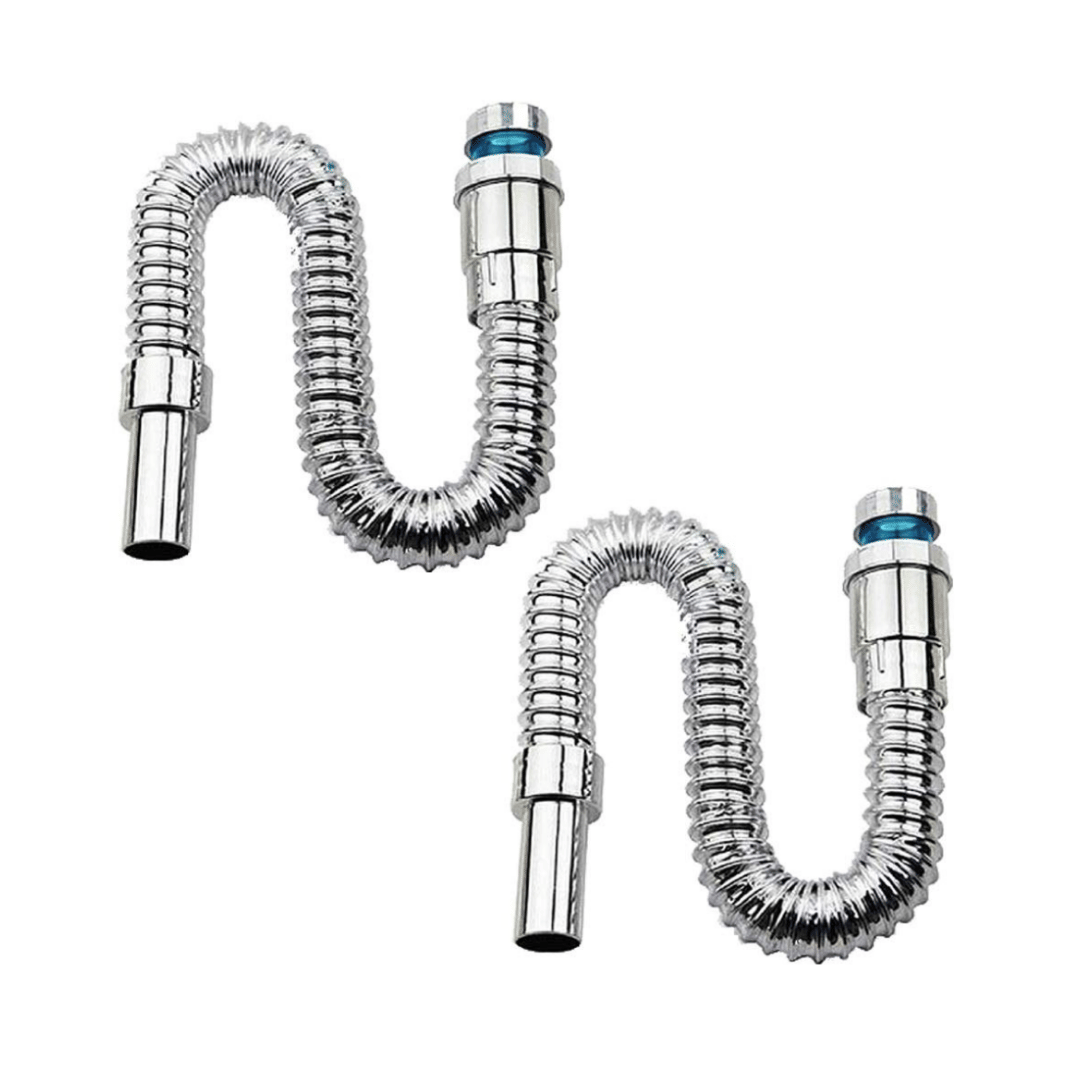 COSSIMO PVC Chrome Plated Flexible Waste Pipe 1-1/4" for Kitchen Sink Heavy Duty Waste Water Drain Hose Outlet Tube Connector (Pack of 2)
