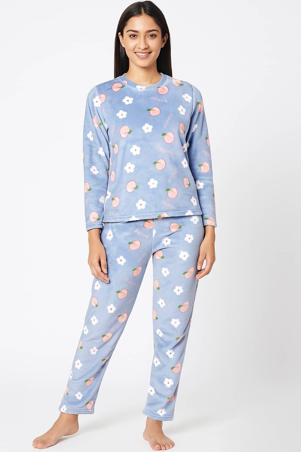     			Camey Fleece Printed Women Top with Pyjama ( Blue )