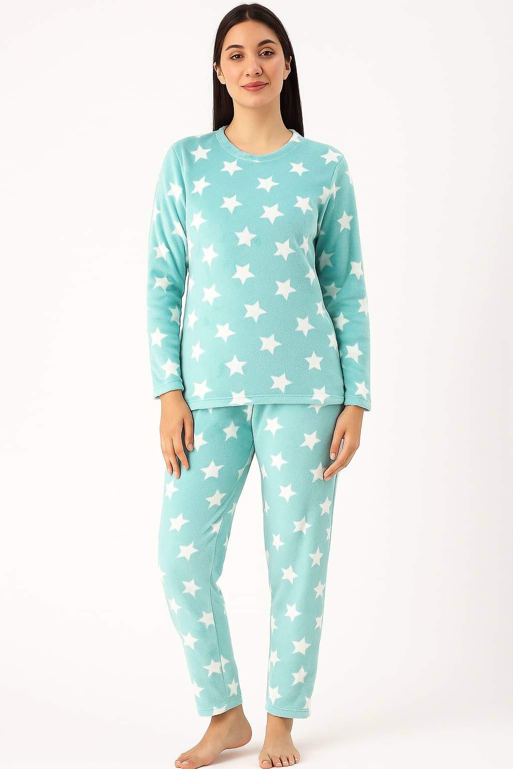     			Camey Fleece Printed Women Top with Pyjama ( Green )