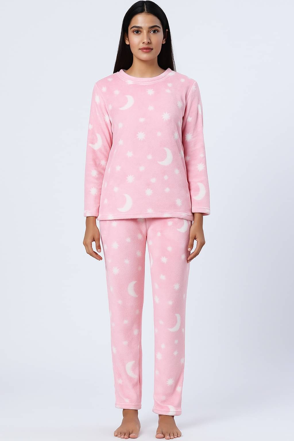     			Camey Fleece Printed Women Top with Pyjama ( Pink )