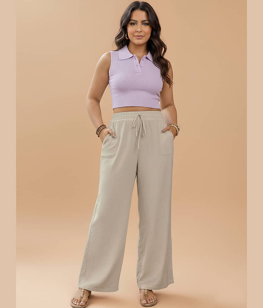 DE TRENDZ Women Cotton Wide Leg Trousers ( Beige ) - Trousers | Buy online on ZillyBuy