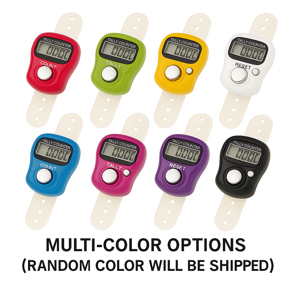     			Digital Finger Tally Counter Pack 2 | Adjustable Finger Strap | LCD Display | Count and Reset Function | Ideal for Prayer, Mantra Chanting, Exercise Reps, Stitch Counting, Inventory Tracking | Multicolor