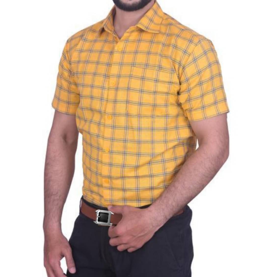     			GEN X GALLERIA Cotton Blend Regular Fit Checks Half Sleeves Men's Casual Shirt - Yellow ( Pack of 1 )