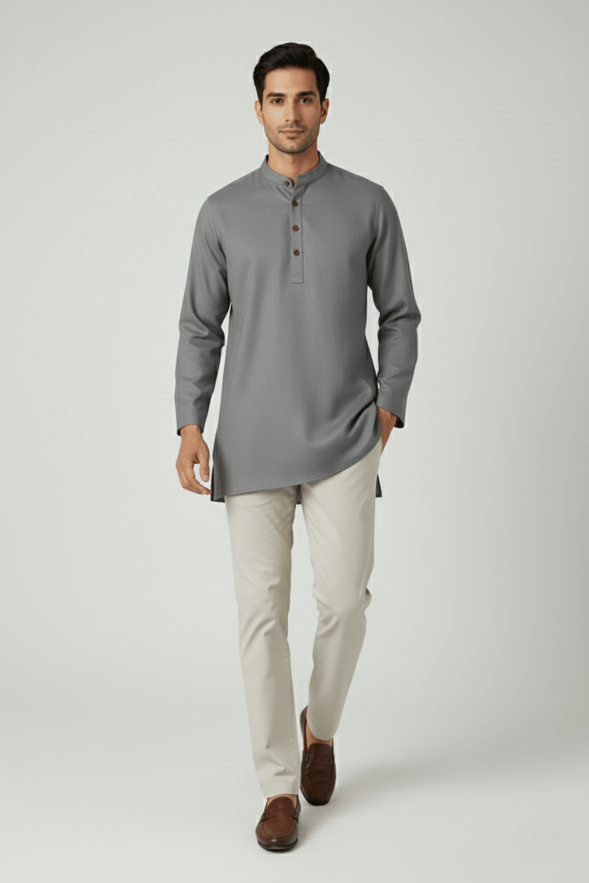 Indian Poshakh Grey Cotton Blend Men's Regular Kurta ( Pack of 1 ) Indian Poshakh Grey Cotton Blend Men's Regular Kurta ( Pack of 1 )