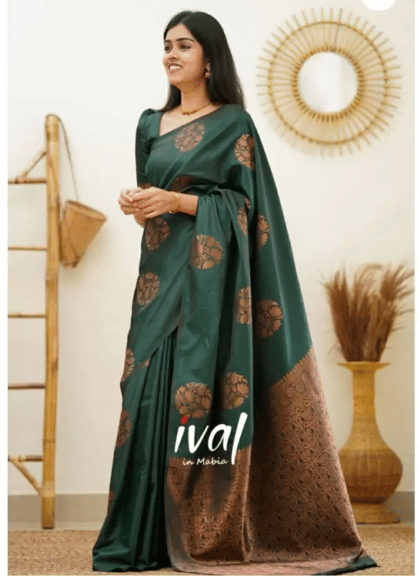 KIVERA Silk Blend Woven Banarasi saree With Unstitched Blouse Piece ( Green ) KIVERA Silk Blend Woven Banarasi saree With Unstitched Blouse Piece ( Green )
