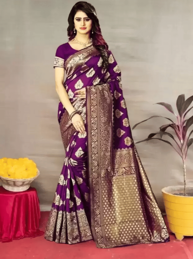 KIVERA Silk Blend Woven Design Banarasi saree With Unstitched Blouse Piece ( Wine ) KIVERA Silk Blend Woven Design Banarasi saree With Unstitched Blouse Piece ( Wine )