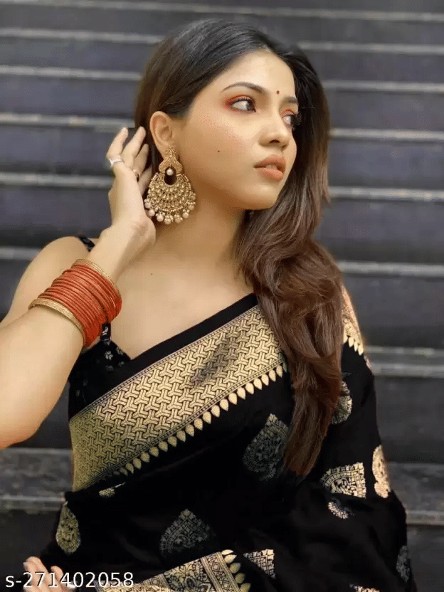     			KIVERA Silk Blend Woven Design Banarasi saree With Unstitched Blouse Piece ( Black )