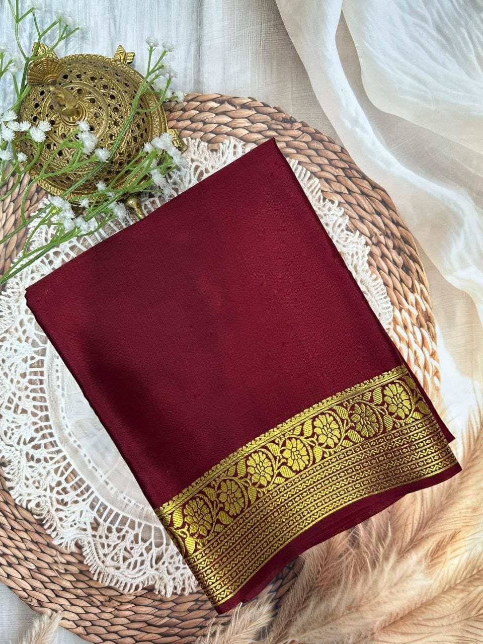     			LAXMI SILK MILLS Crepe Woven Design Mysore Silk Sarees With Unstitched Blouse Piece ( Maroon )