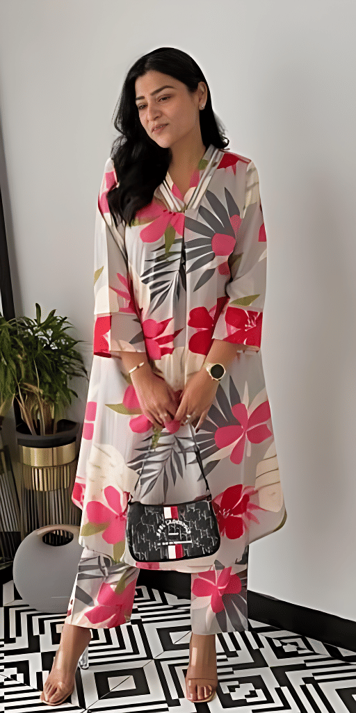 MirrorTrendz Women Rayon Printed A-line Kurti With Pants ( Grey ) MirrorTrendz Women Rayon Printed A-line Kurti With Pants ( Grey )