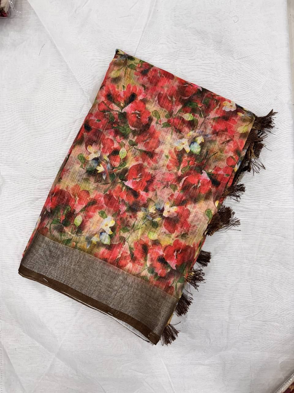     			RADHA RANI PRINTS Linen Printed Bhagalpuri Saree With Unstitched Blouse Piece ( Red )