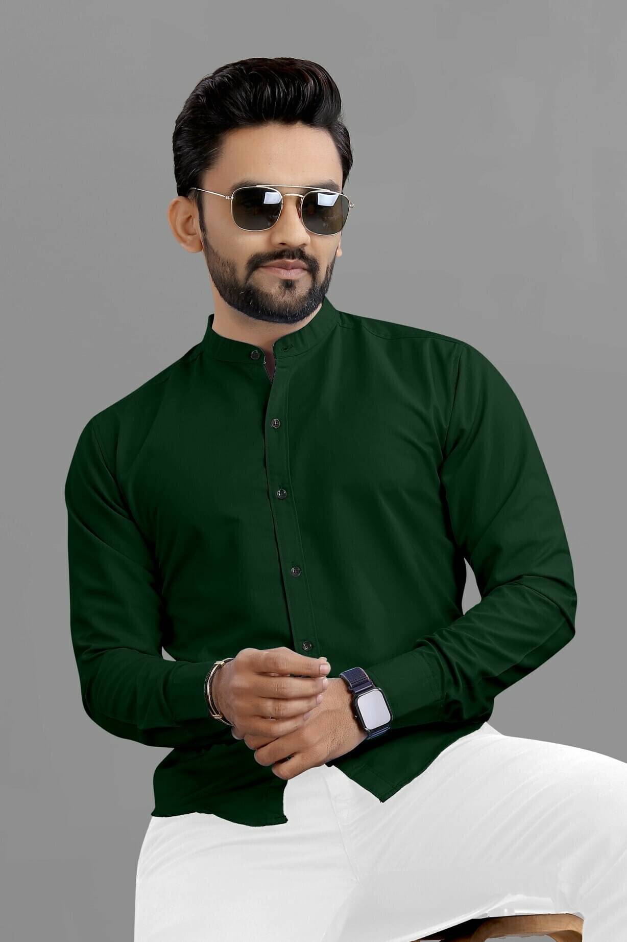     			VN creation Cotton Blend Regular Fit Solids Full Sleeves Men's Casual Shirt - Green ( Pack of 1 )