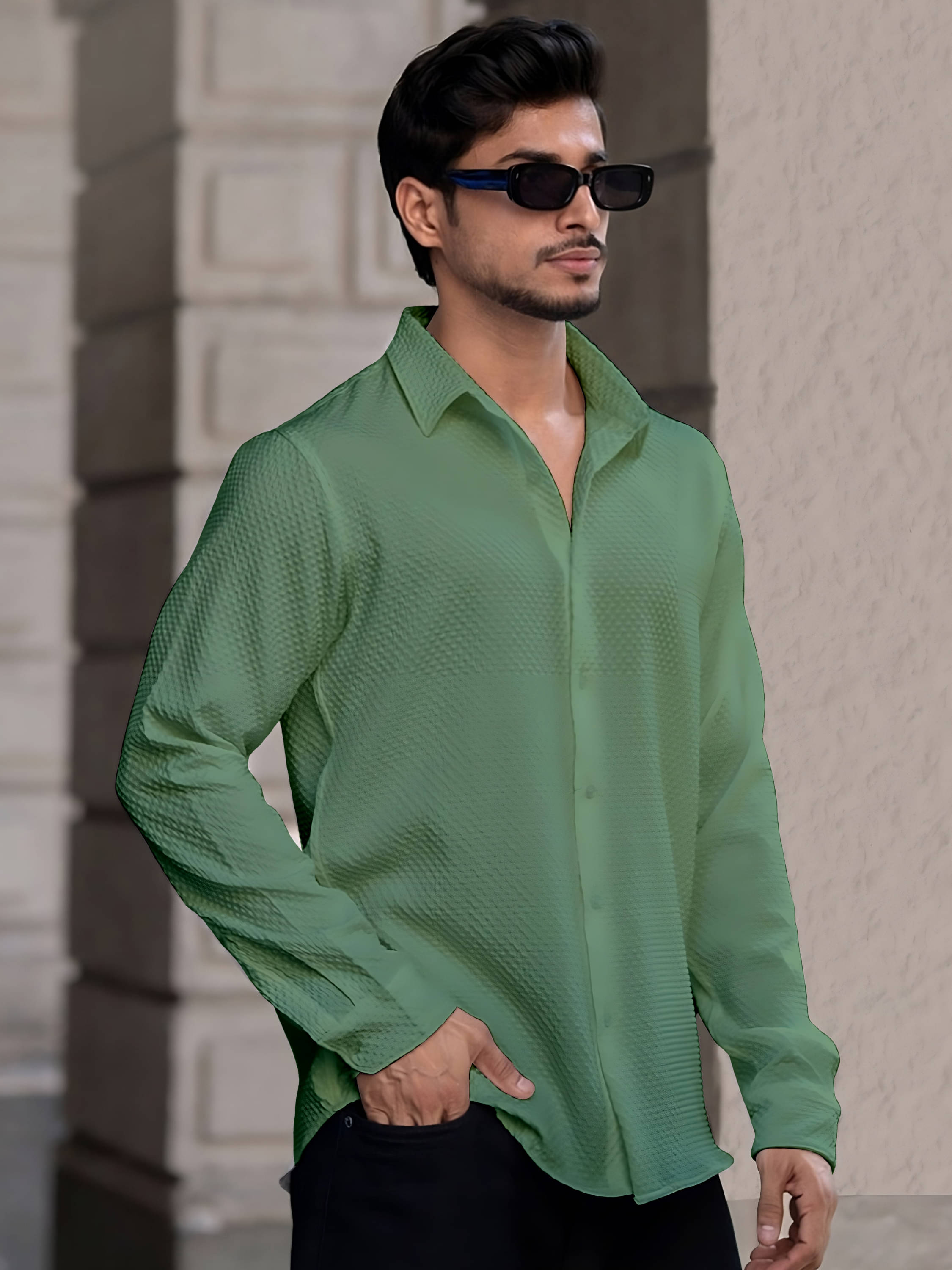 VODPROS Cotton Blend Regular Fit Self Design Full Sleeves Men's Casual Shirt - Mint Green ( Pack of 1 ) VODPROS Cotton Blend Regular Fit Self Design Full Sleeves Men's Casual Shirt - Mint Green ( Pack of 1 )