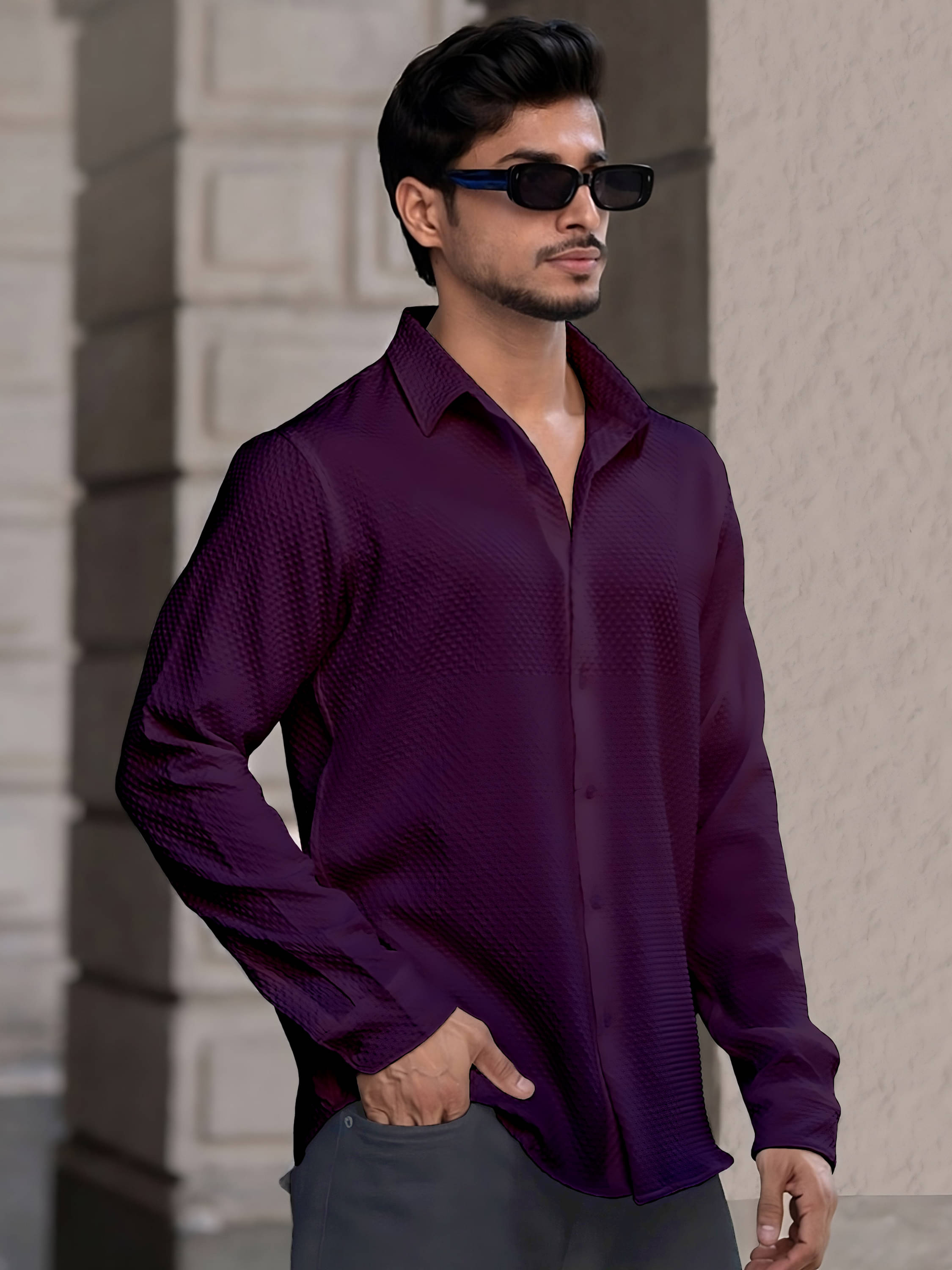 VODPROS Cotton Blend Regular Fit Self Design Full Sleeves Men's Casual Shirt - Purple ( Pack of 1 ) VODPROS Cotton Blend Regular Fit Self Design Full Sleeves Men's Casual Shirt - Purple ( Pack of 1 )