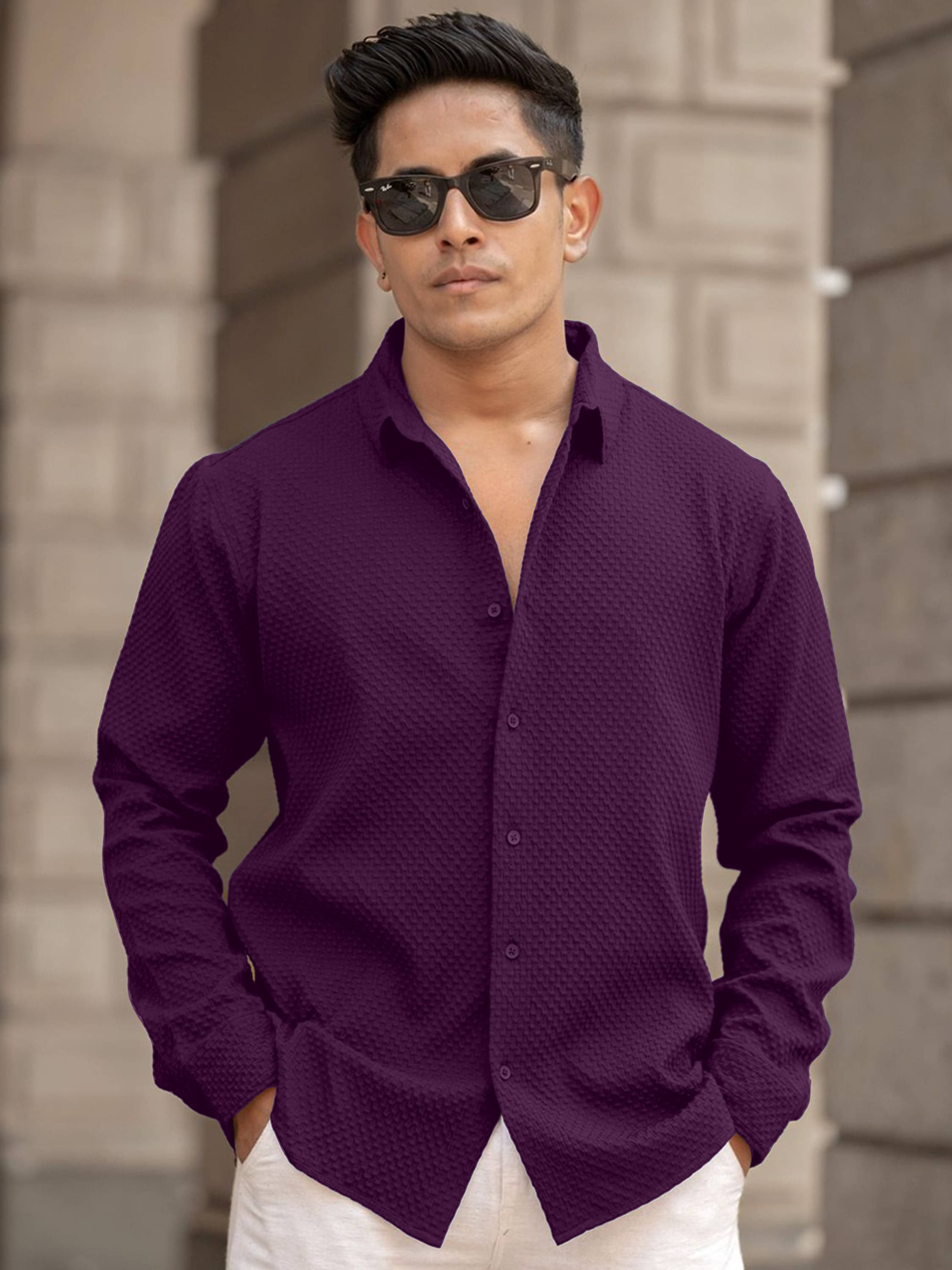 VODPROS Cotton Blend Regular Fit Self Design Full Sleeves Men's Casual Shirt - Purple ( Pack of 1 ) VODPROS Cotton Blend Regular Fit Self Design Full Sleeves Men's Casual Shirt - Purple ( Pack of 1 )