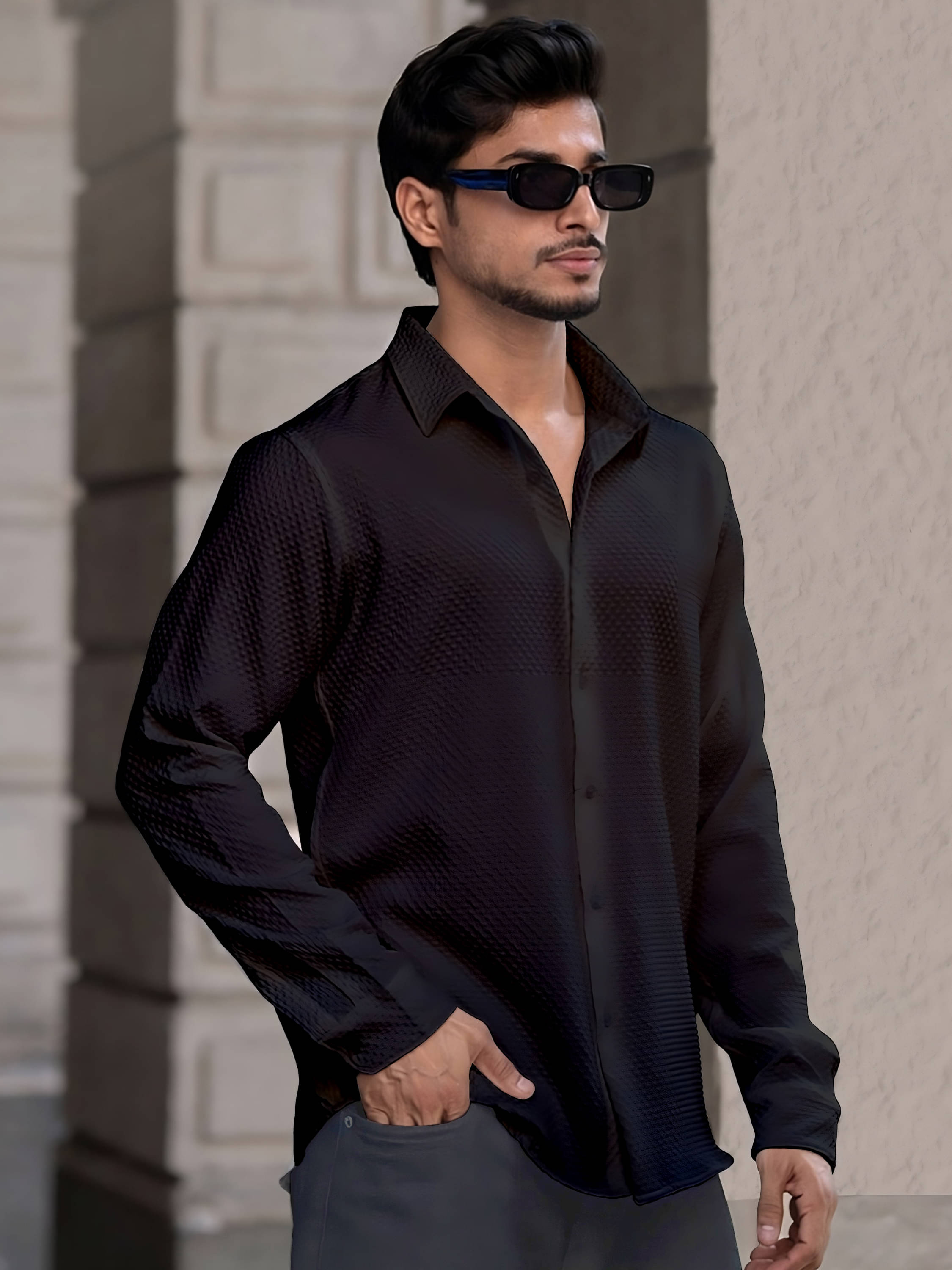 VODPROS Cotton Blend Regular Fit Self Design Full Sleeves Men's Casual Shirt - Black ( Pack of 1 ) VODPROS Cotton Blend Regular Fit Self Design Full Sleeves Men's Casual Shirt - Black ( Pack of 1 )
