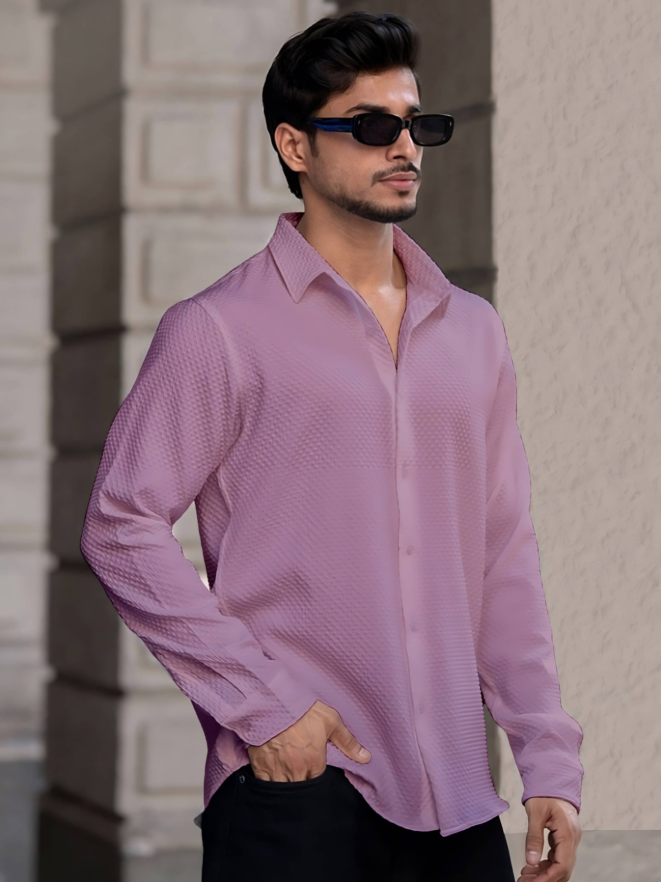    			VODPROS Cotton Blend Regular Fit Self Design Full Sleeves Men's Casual Shirt - Pink ( Pack of 1 )