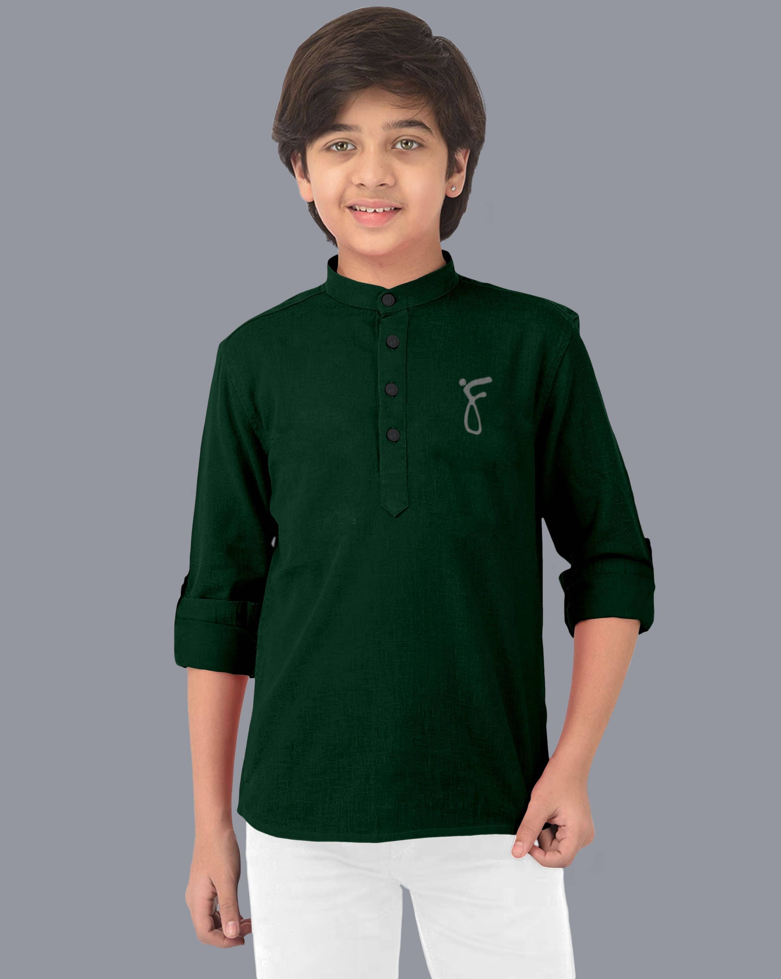     			VTEXX Boys Cotton Blend Solid Pattern Kurta ( Dark Green , Pack of 1 )