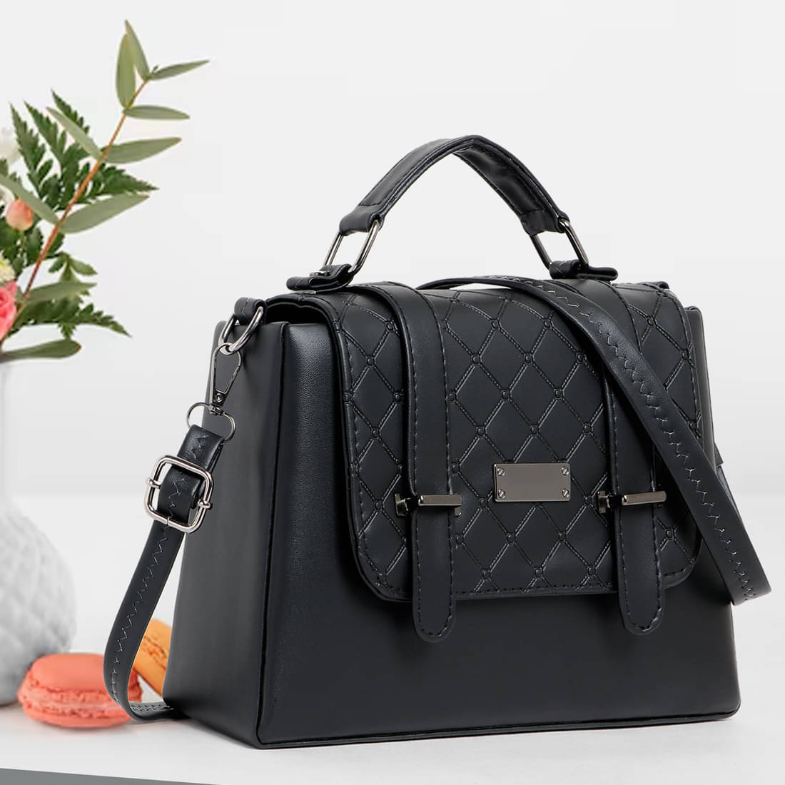     			Zaxcer Sling Bag PU Set of 1 ( Black )