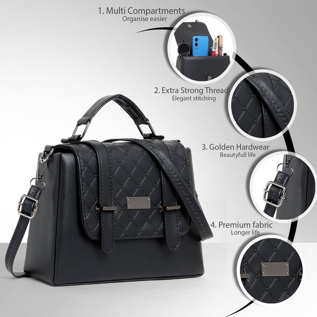     			Zaxcer Sling Bag PU Set of 1 ( Black )