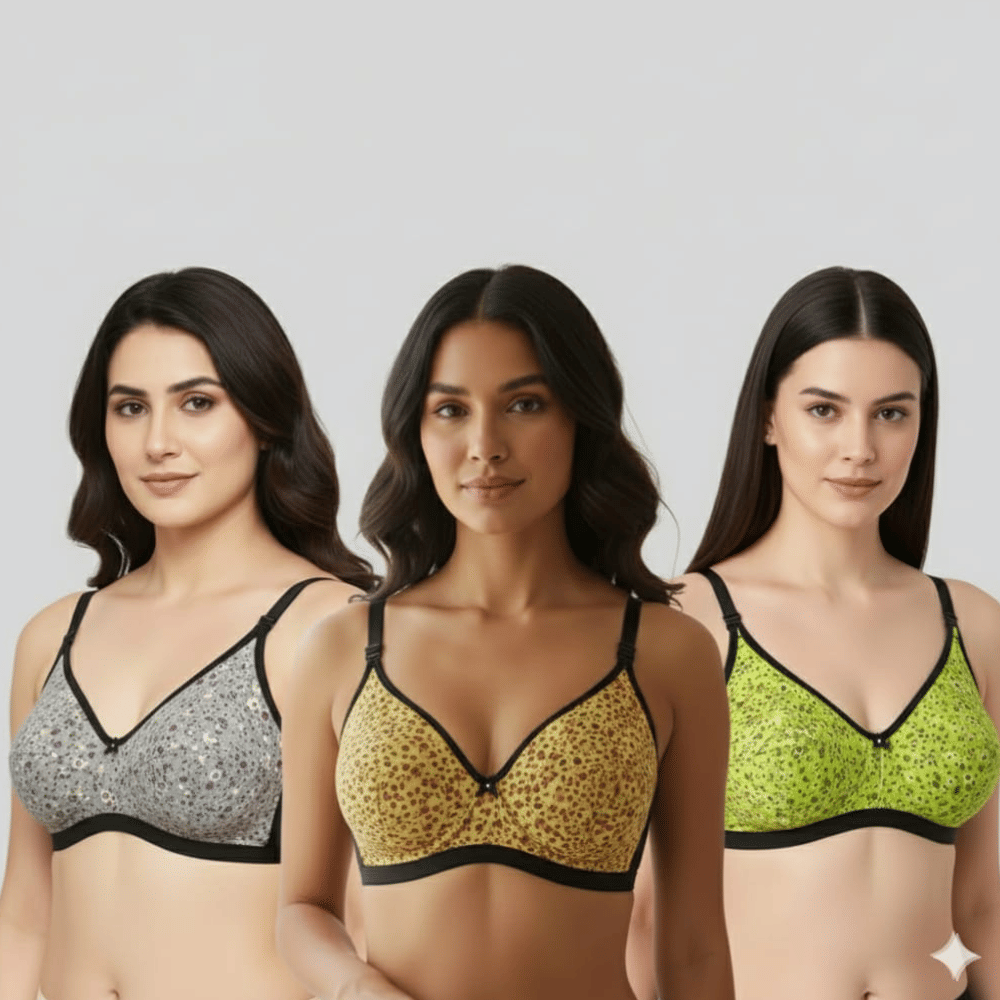 love girl Pack of 3 Cotton Blend Non Padded Everyday Bra For Women ( Multicolor 3 )