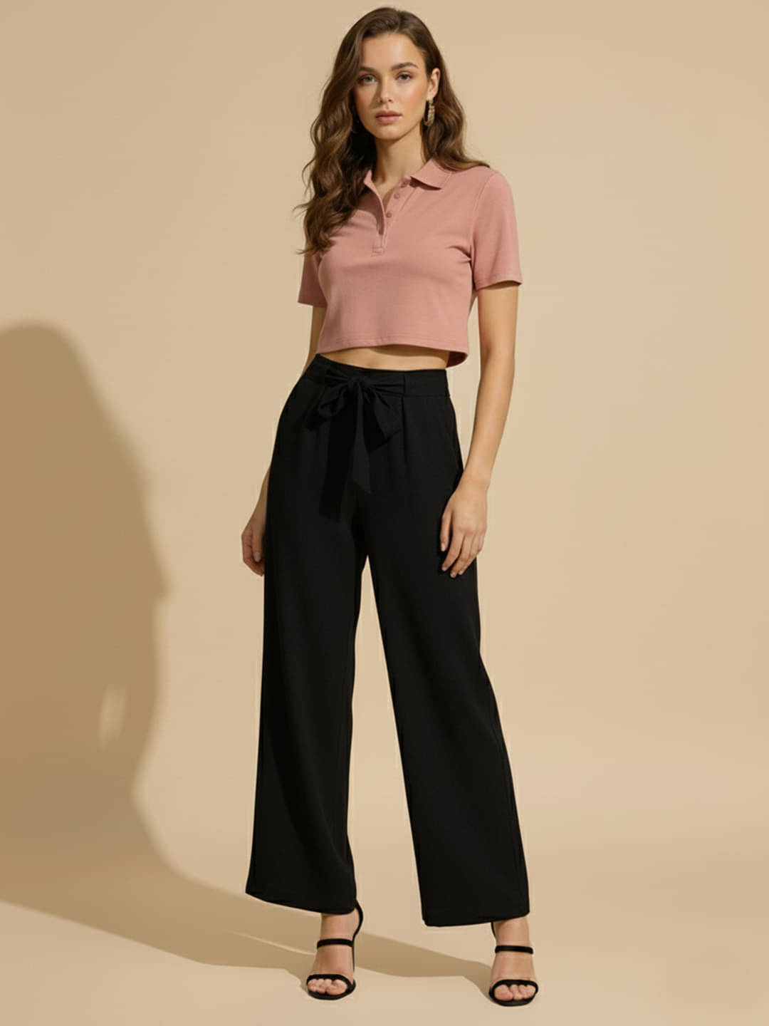     			Alisba Women Cotton Blend Wide Leg Trousers ( Black )