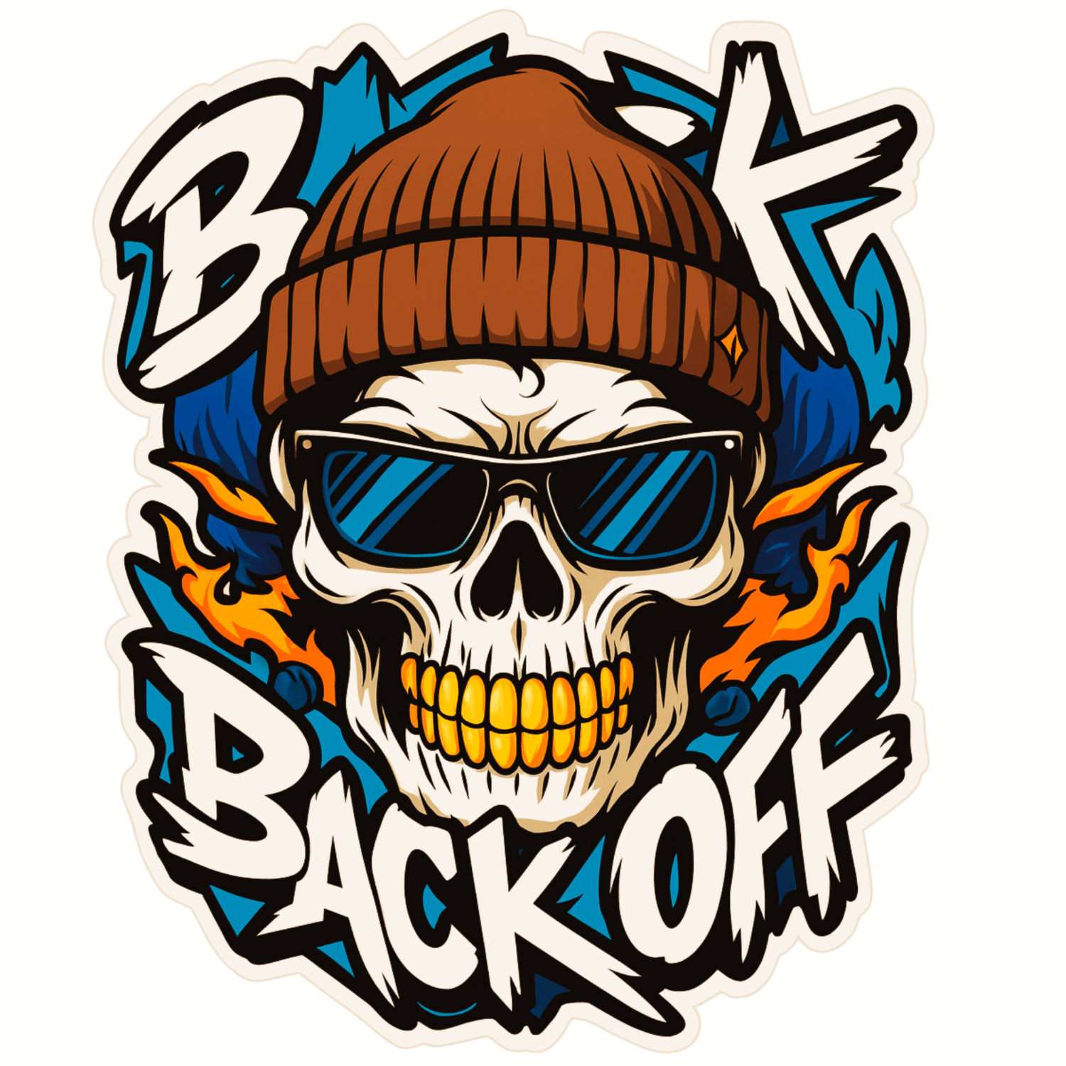     			"Back Off" Sticker | 10 x 14 cm Waterproof Attitude Decal with Beanie and Flames