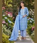 Blue Star Women Cotton Printed A-line Kurti With Pants ( Dark Blue )