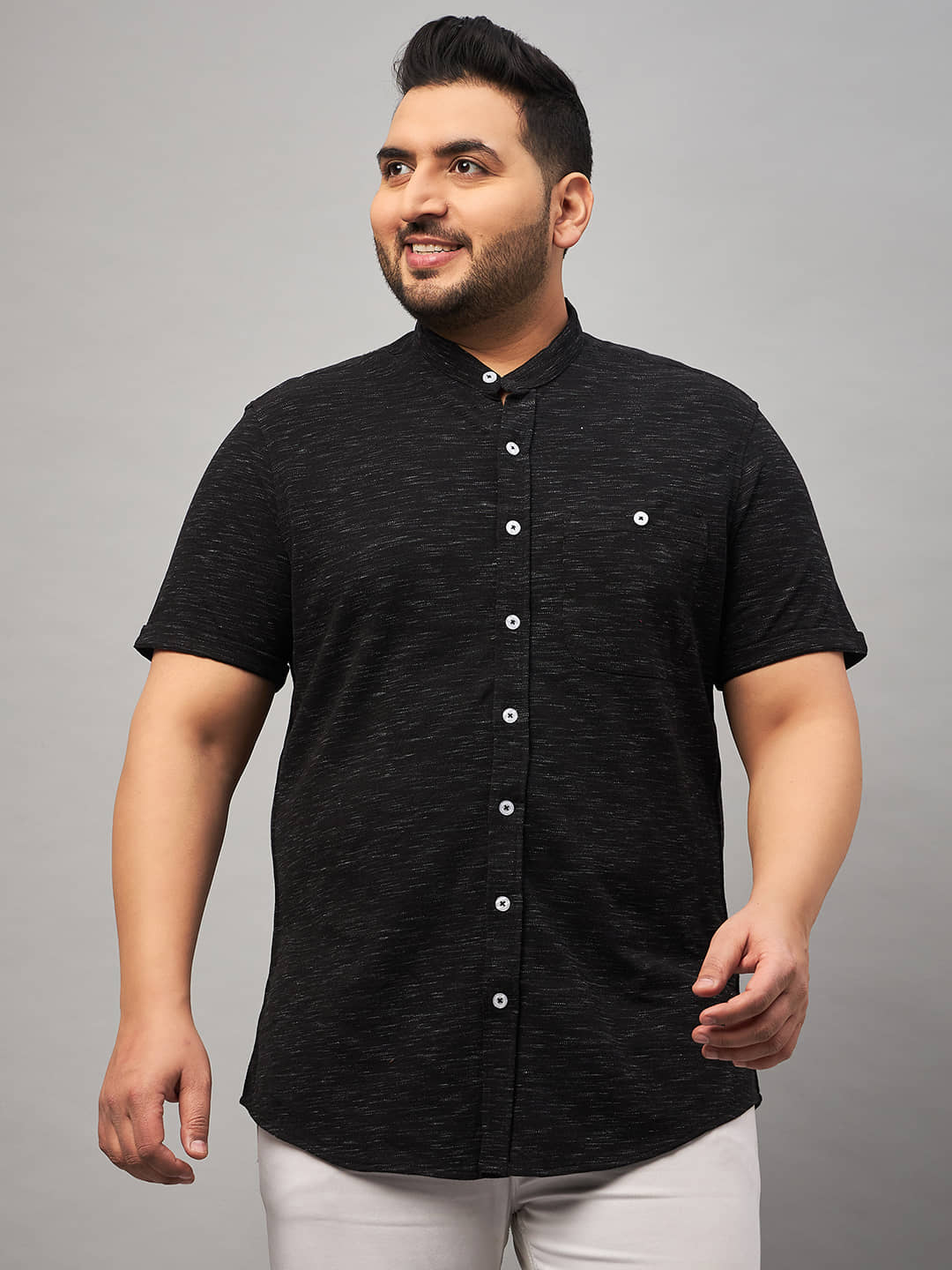Club York Cotton Blend Oversized Fit Self Design Half Sleeves Men's Casual Shirt - Black ( Pack of 1 )