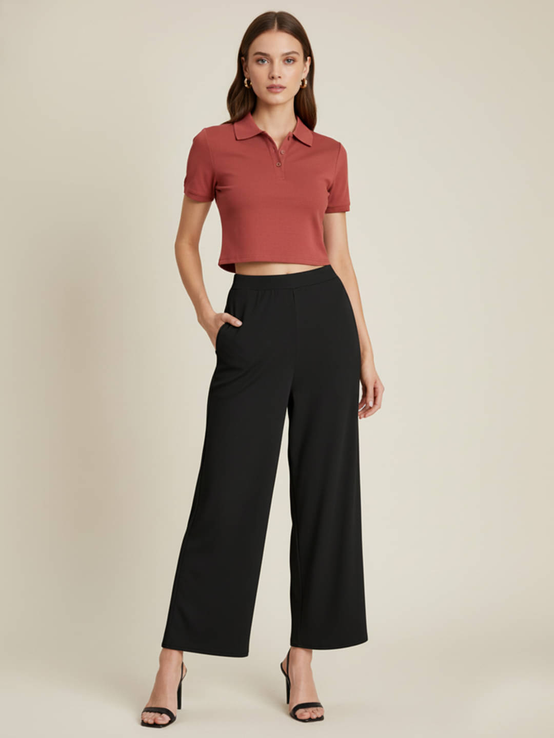     			DTR FASHION Women Cotton Blend Wide Leg Trousers ( Black )