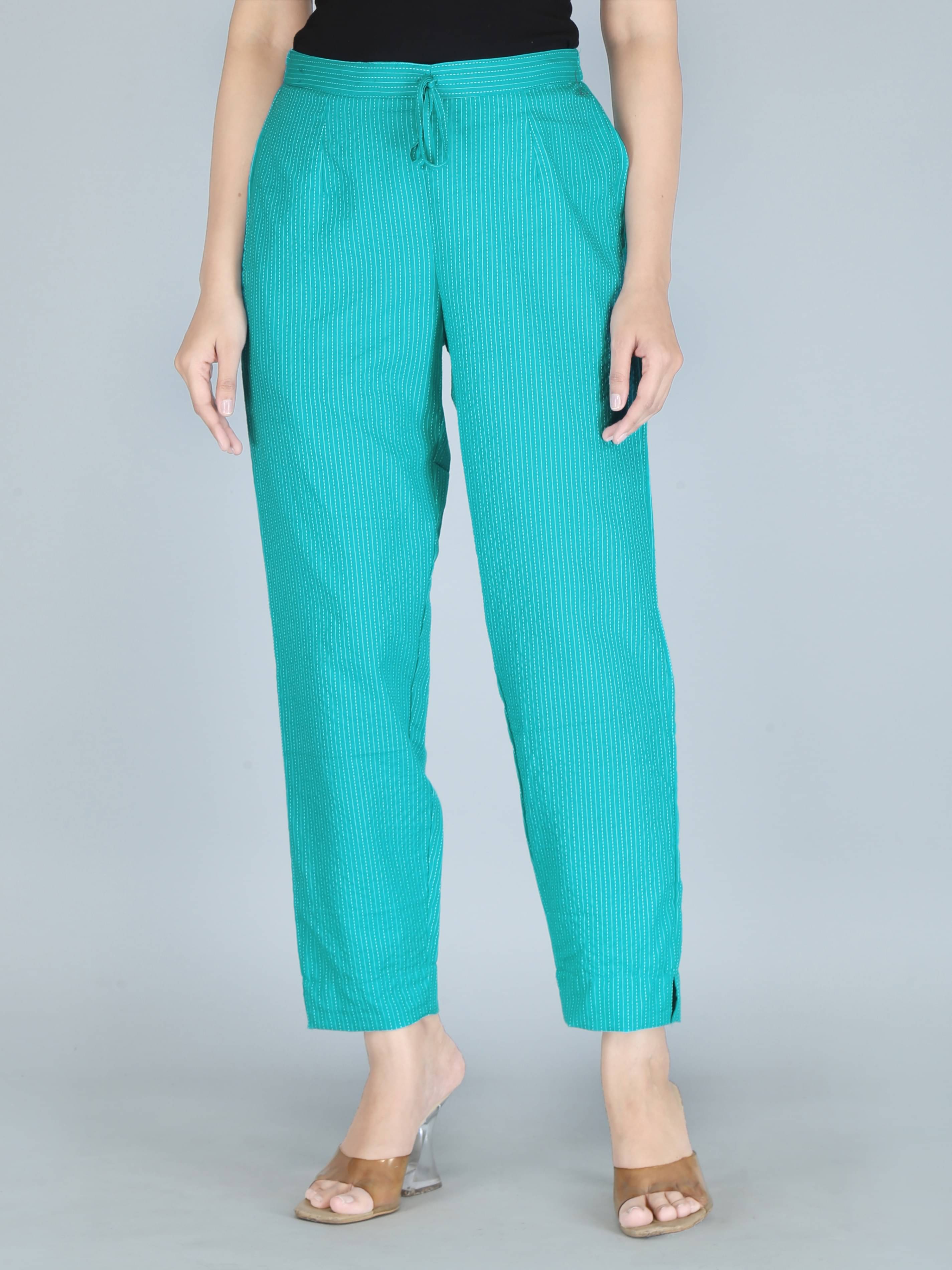     			KANNAHI Women Cotton Casual Trousers ( Turquoise )