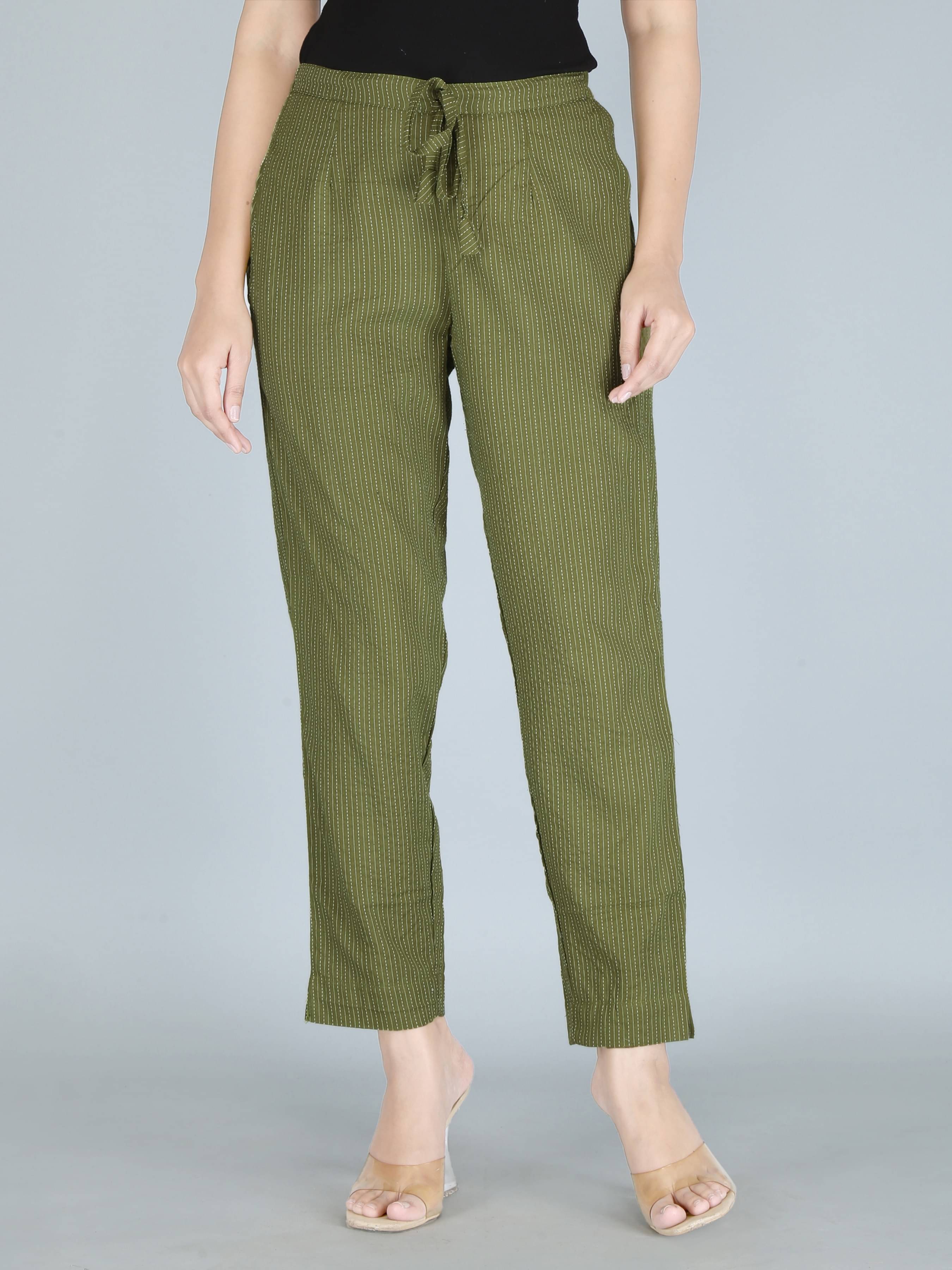    			KANNAHI Women Cotton Casual Trousers ( Olive )