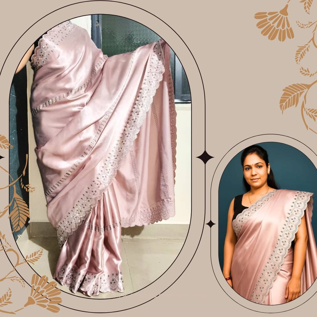 KHODAL FASHIONS Satin Embellished Regular Saree With Unstitched Blouse Piece ( Pink ) KHODAL FASHIONS Satin Embellished Regular Saree With Unstitched Blouse Piece ( Pink )
