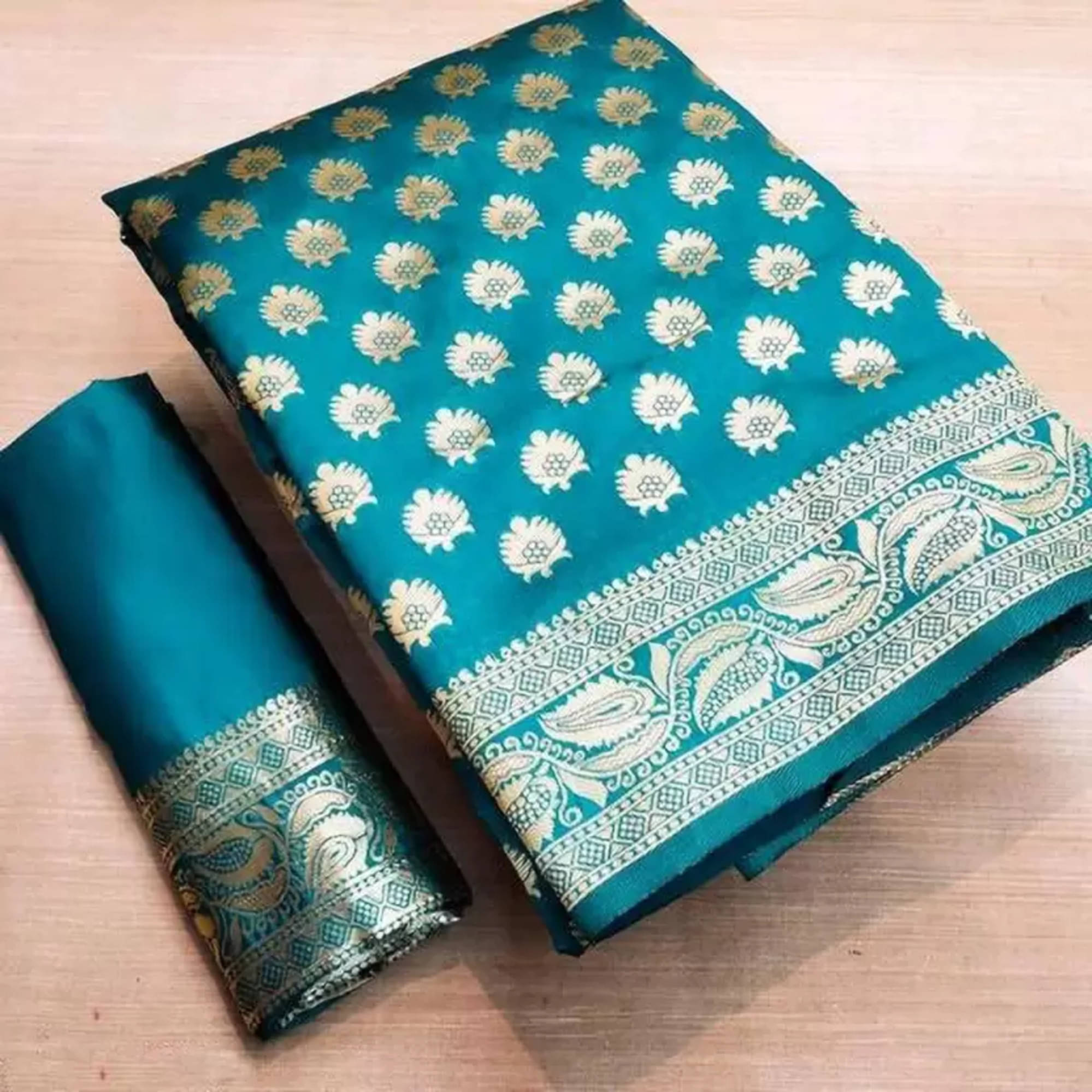     			KIVERA Silk Blend Woven Design Banarasi saree With Unstitched Blouse Piece ( Rama )