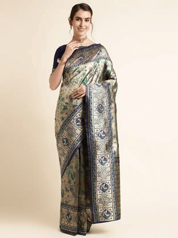 KIVERA Silk Blend Woven Design Banarasi saree With Unstitched Blouse Piece ( Blue ) KIVERA Silk Blend Woven Design Banarasi saree With Unstitched Blouse Piece ( Blue )