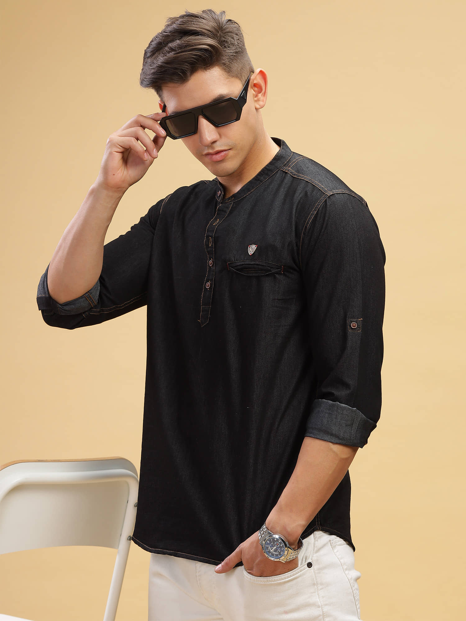 Kuons Avenue Cotton Plain Regular Kurta For Men ( Black ) - Kurtas & Kurta Sets | Buy online on ZillyBuy