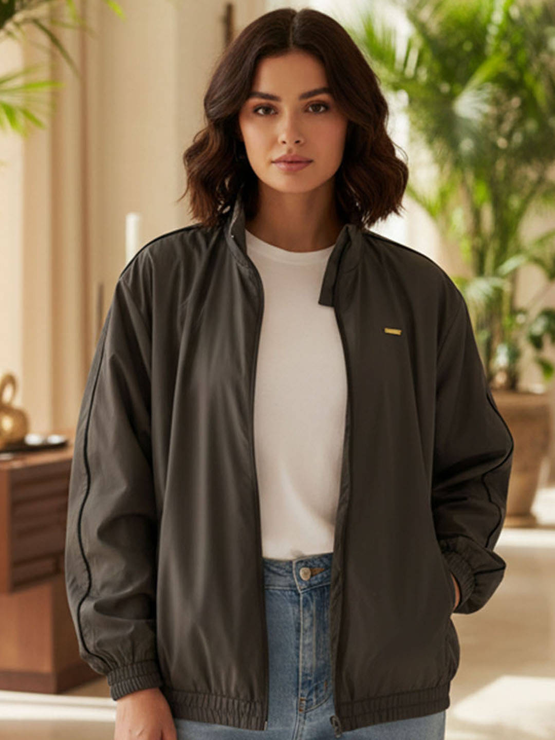     			Mountain colours Women High Neck Puffer Jacket ( Grey )