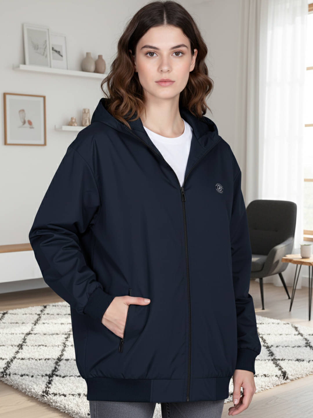     			Mountain colours Women Hooded Puffer Jacket ( Navy Blue )